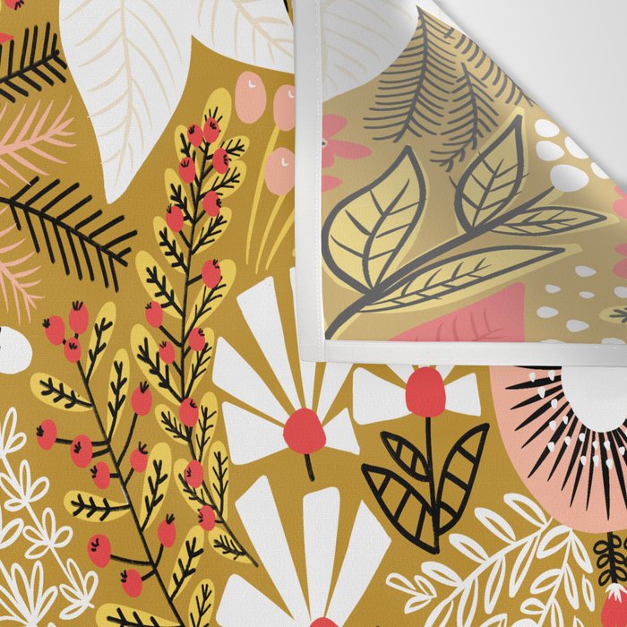 Christmas Poinsettia Flowers Gold Pattern Wall Tapestry Gallery Image 3