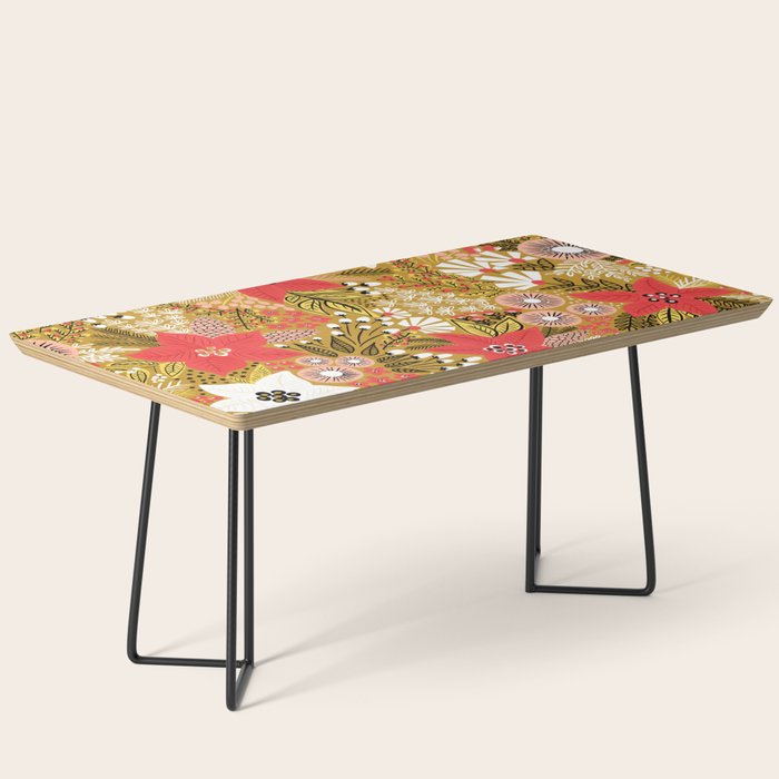 Christmas Poinsettia Flowers Gold Pattern Coffee Table Gallery Image 1