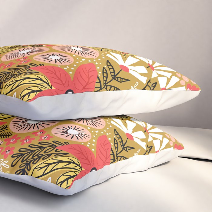 Christmas Poinsettia Flowers Gold Pattern Pillow Sham Gallery Image 3