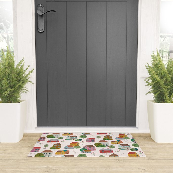 Cozy Village House Pattern Welcome Mat Gallery Image 3