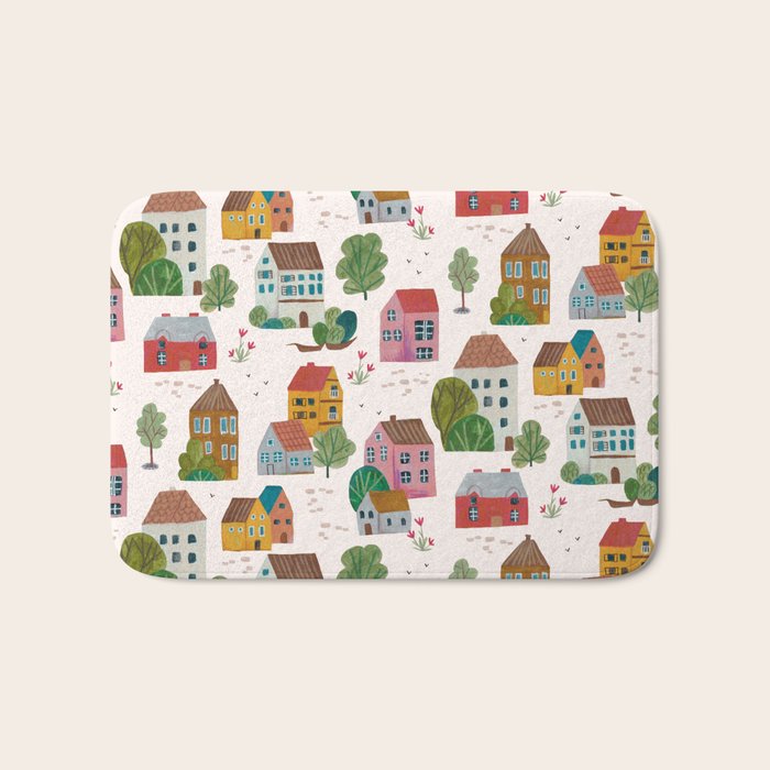 Cozy Village House Pattern Bath Mat Gallery Image 1