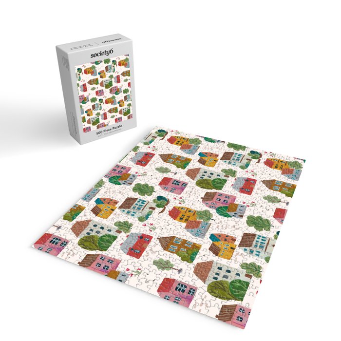 Cozy Village House Pattern Jigsaw Puzzle Gallery Image 2