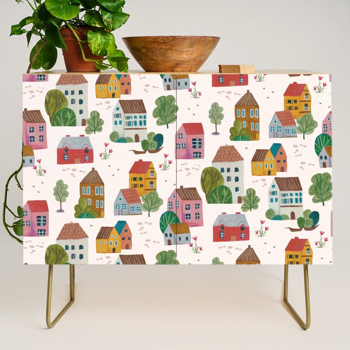 Cozy Village House Pattern Credenza Gallery Image 1