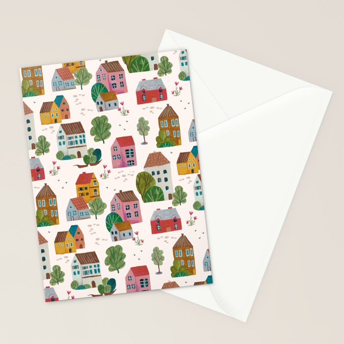Cozy Village House Pattern Stationery Card Gallery Image 2