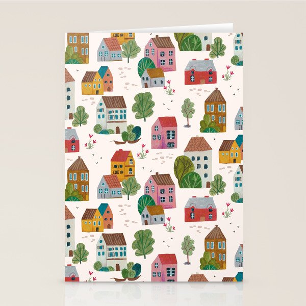 Cozy Village House Pattern Stationery Card Gallery Image 2