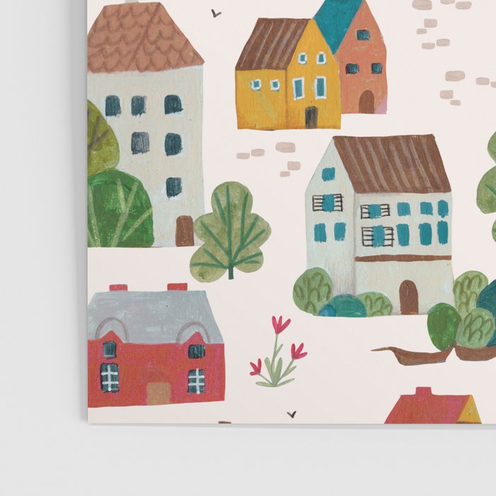 Cozy Village House Pattern Poster Gallery Image 3