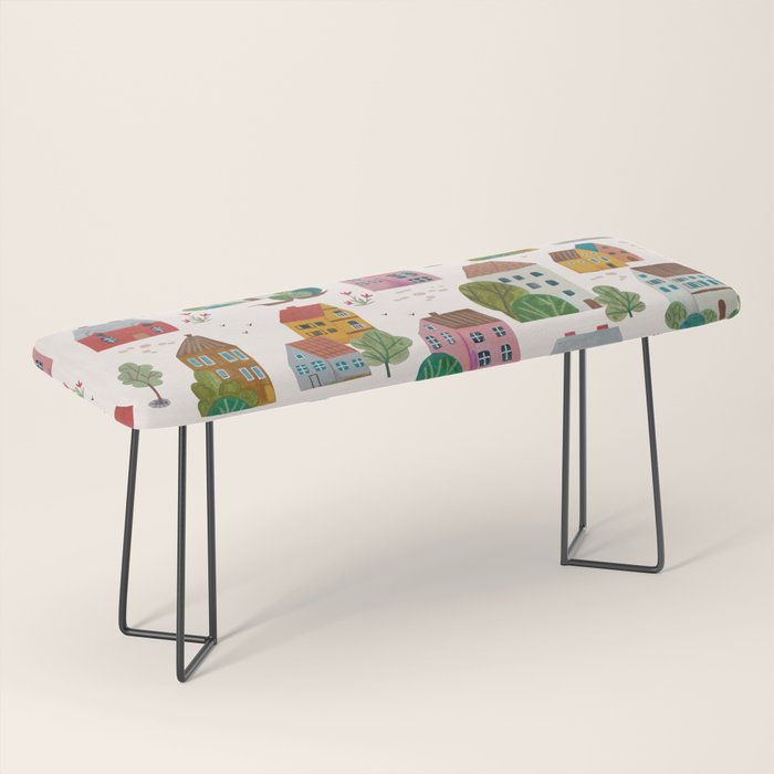Cozy Village House Pattern Bench Gallery Image 1