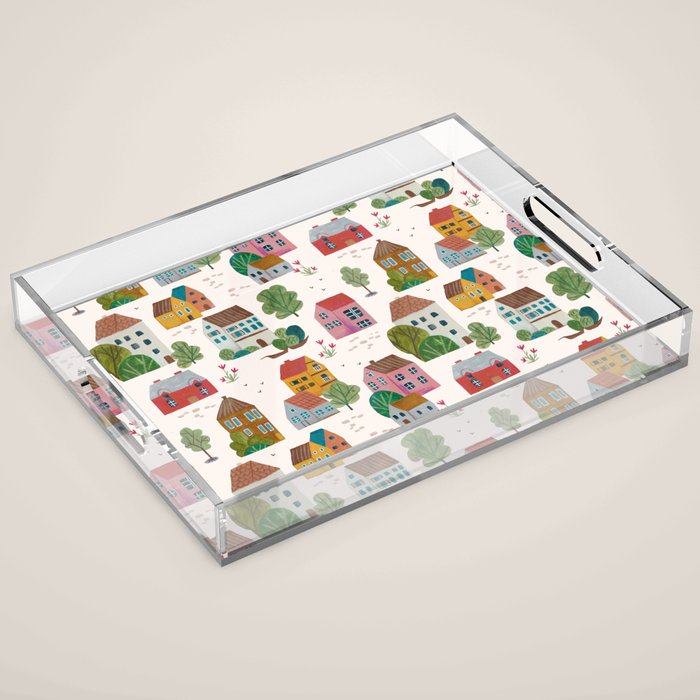 Cozy Village House Pattern Acrylic Tray Gallery Image 1