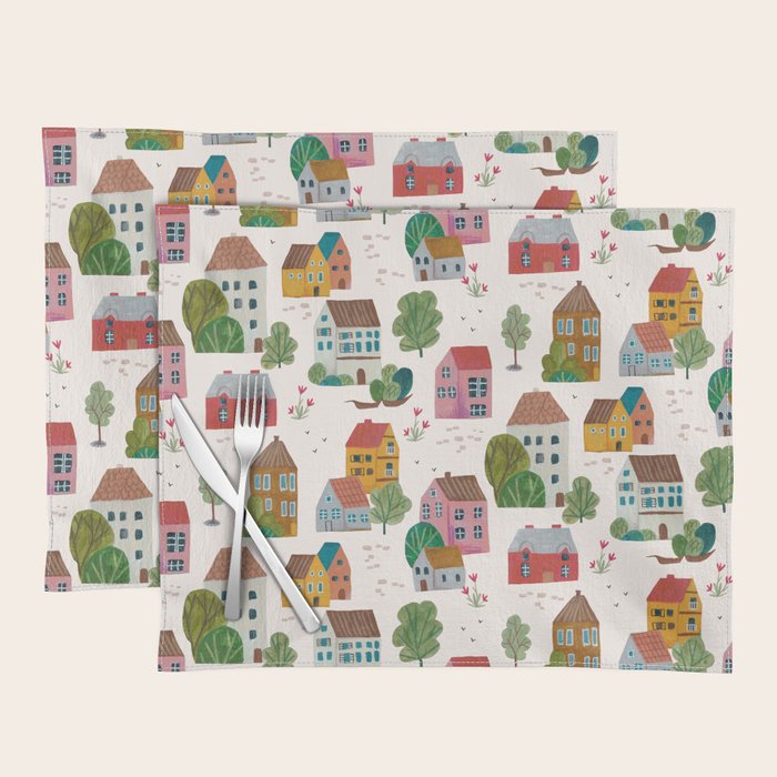 Cozy Village House Pattern Placemat Gallery Image 1