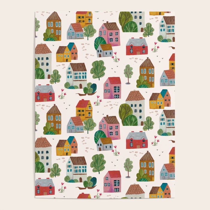 Cozy Village House Pattern Poster Gallery Image 4