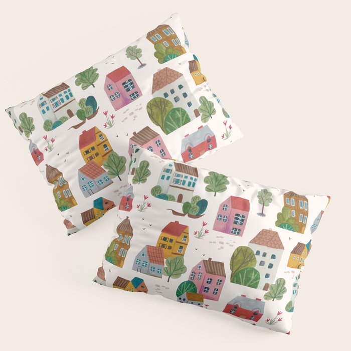 Cozy Village House Pattern Pillow Sham Gallery Image 3