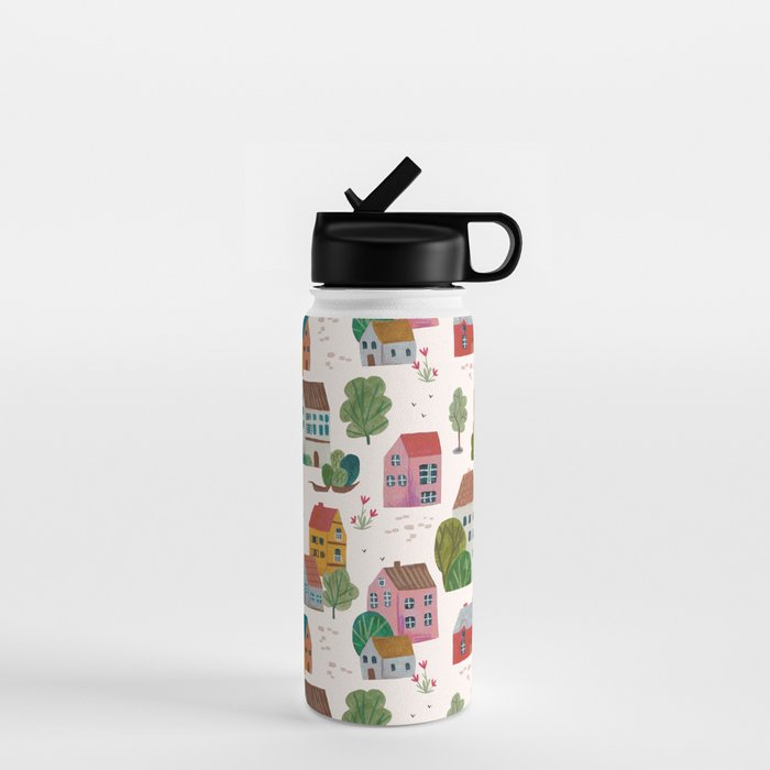 Cozy Village House Pattern Water Bottle Gallery Image 1