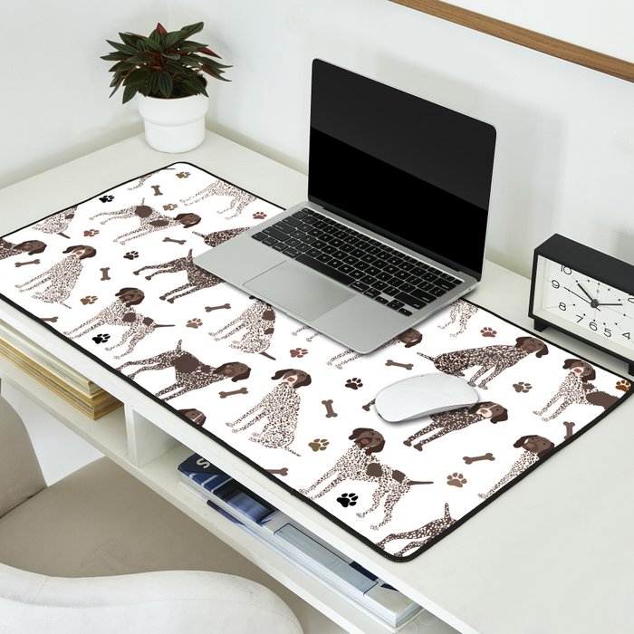 German Shorthaired Pointer Dog Paws and Bones White Desk Mat Gallery Image 2