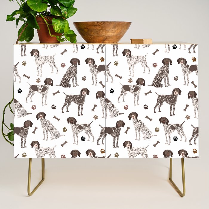 German Shorthaired Pointer Dog Paws and Bones White Credenza Gallery Image 1