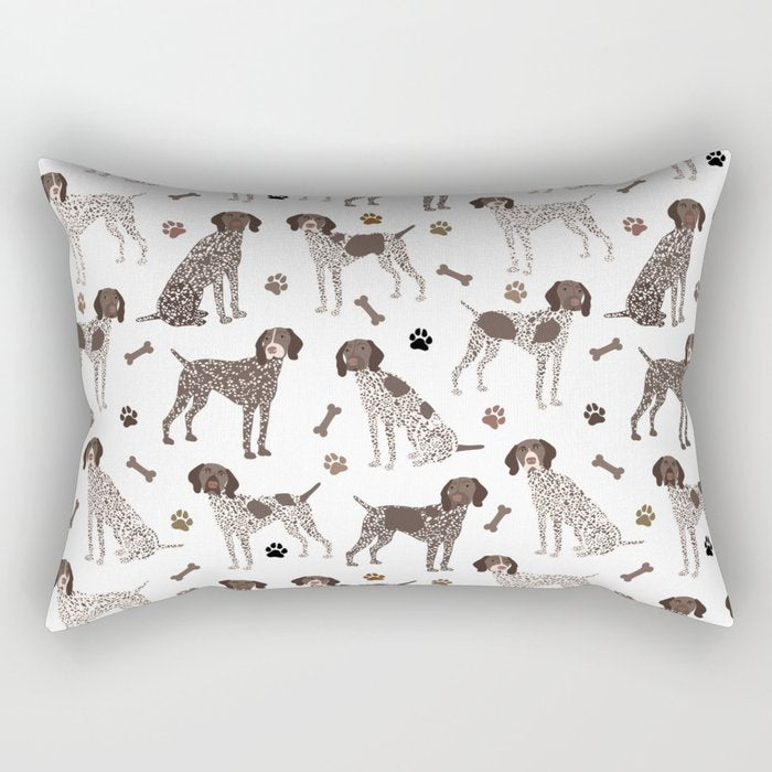 German Shorthaired Pointer Dog Paws and Bones White Rectangular Pillow Gallery Image 1