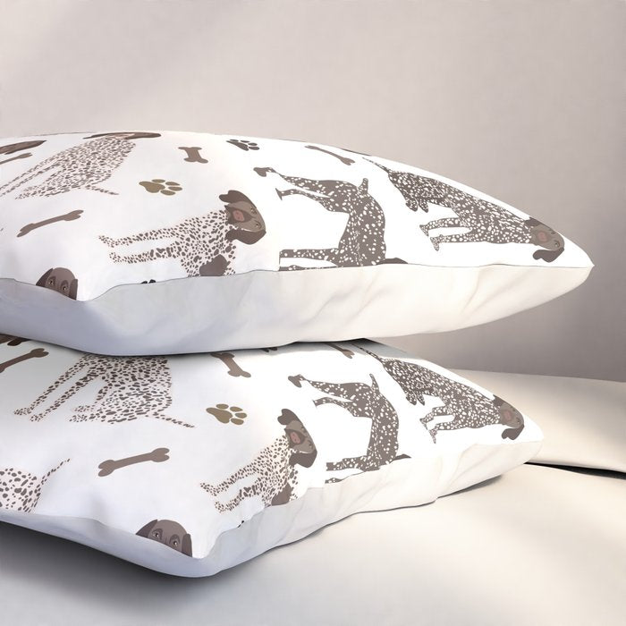 German Shorthaired Pointer Dog Paws and Bones White Pillow Sham Gallery Image 3