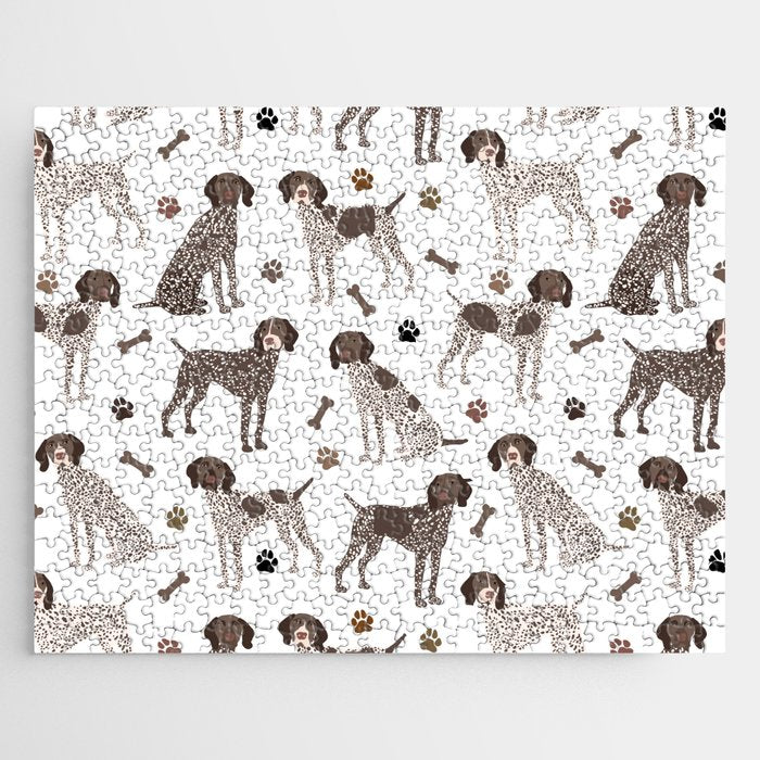 German Shorthaired Pointer Dog Paws and Bones White Jigsaw Puzzle Gallery Image 1