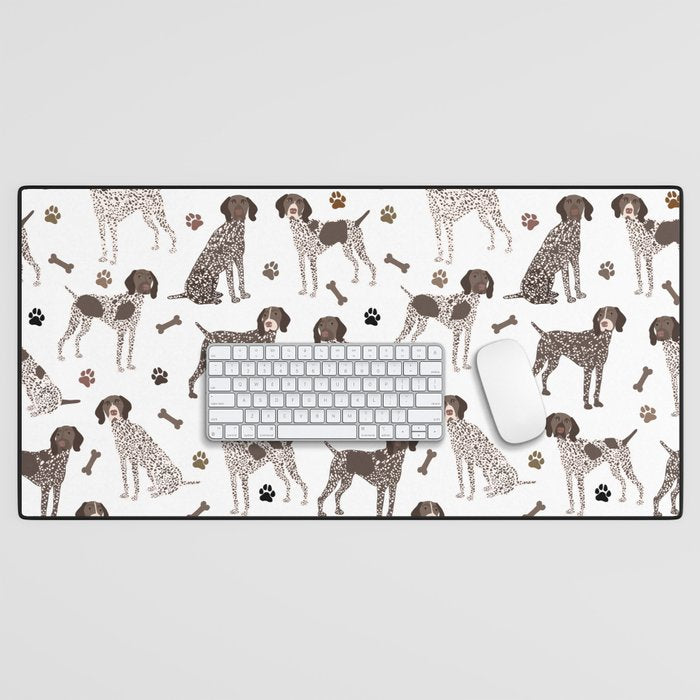 German Shorthaired Pointer Dog Paws and Bones White Desk Mat Gallery Image 1