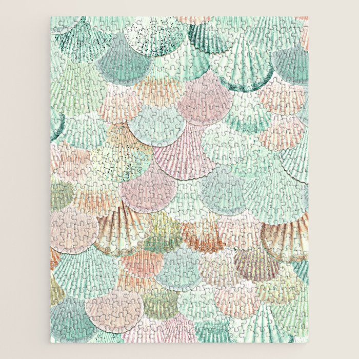 MERMAID SHELLS - MINT & ROSEGOLD Jigsaw Puzzle Gallery Image 1