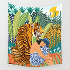 Awaken The Tiger Within Illustration, Wildlife Nature Wall Decor, Jungle Human Nature Connection Wall Tapestry Gallery Image 4