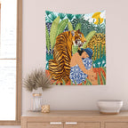 Awaken The Tiger Within Illustration, Wildlife Nature Wall Decor, Jungle Human Nature Connection Wall Tapestry Gallery Image 2