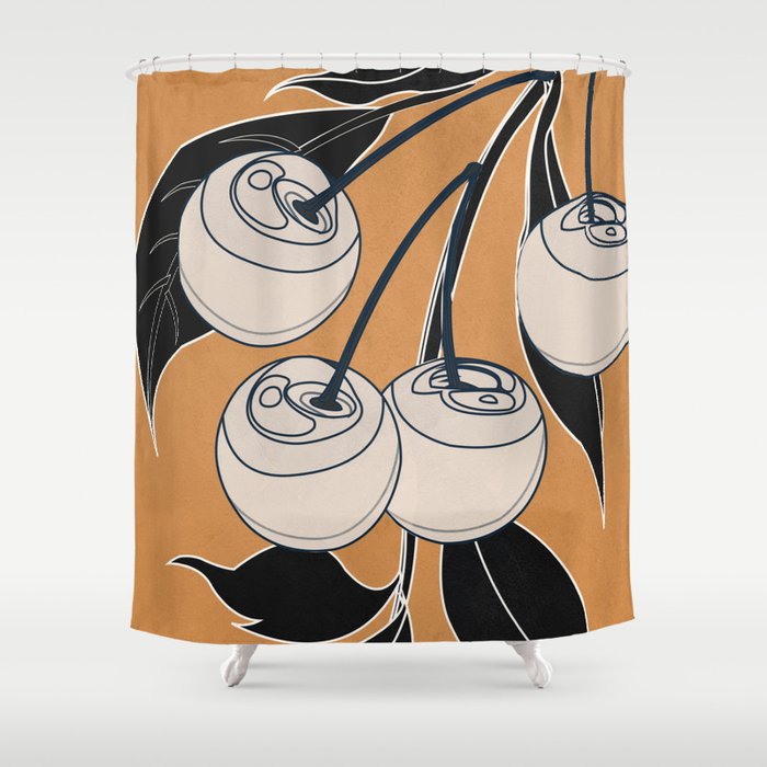 Minimalist Cherry Fruit Line Art 5 Shower Curtain Gallery Image 1