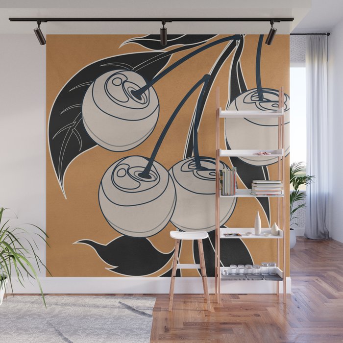 Minimalist Cherry Fruit Line Art 5 Wall Mural Gallery Image 1