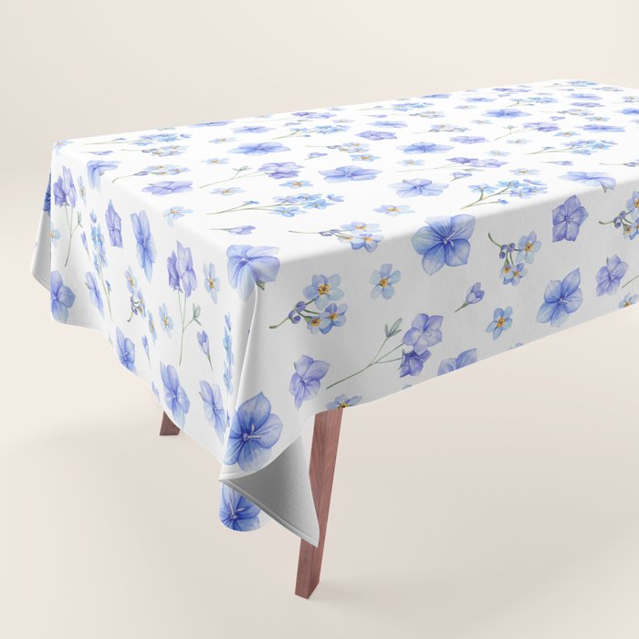 Elegant blush blue yellow watercolor floral pattern Tablecloth Gallery Image 1