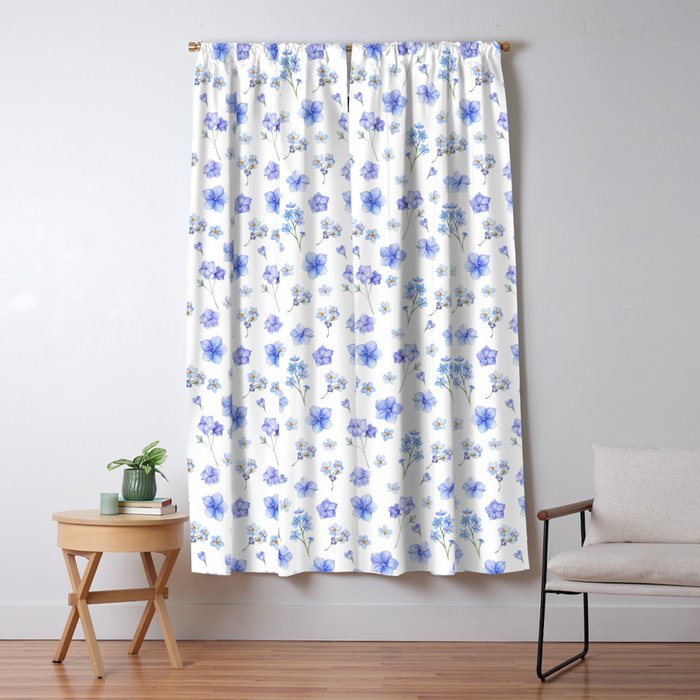 Elegant blush blue yellow watercolor floral pattern Window Curtain Gallery Image 1