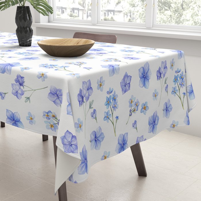 Elegant blush blue yellow watercolor floral pattern Tablecloth Gallery Image 3