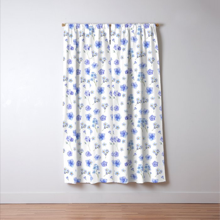 Elegant blush blue yellow watercolor floral pattern Window Curtain Gallery Image 3