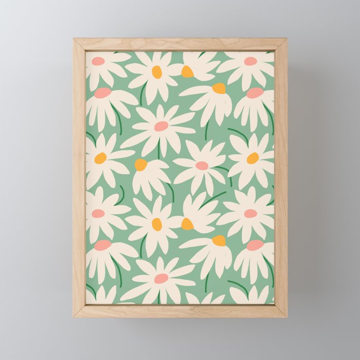 Spring daisies - green Mini Art Print Gallery Image 1