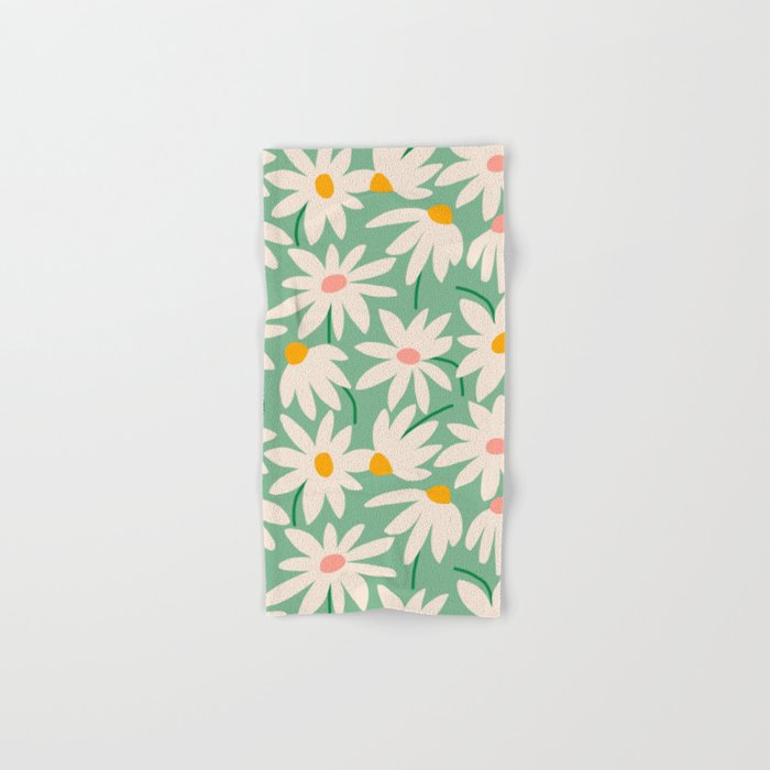 Spring daisies - green Bath Towel Gallery Image 1