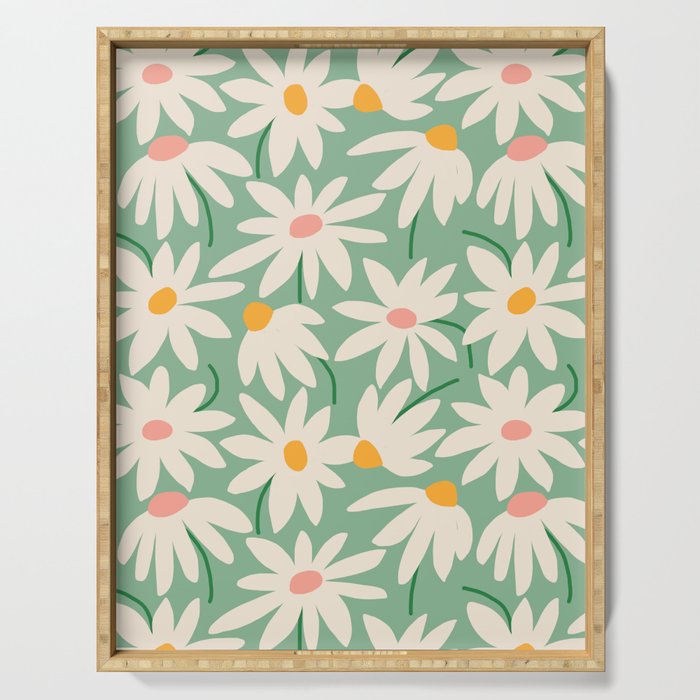 Spring daisies - green Serving Tray Gallery Image 1