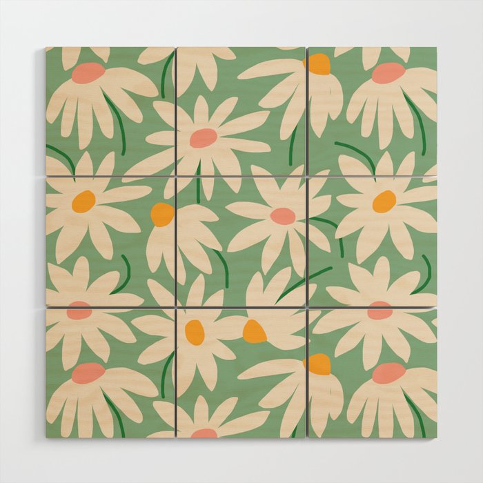 Spring daisies - green Wood Wall Art Gallery Image 1