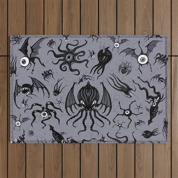 Cosmic Horror Critters in Twilight Zone Glow Outdoor Rug Gallery Image 1