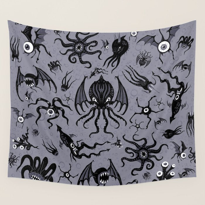 Cosmic Horror Critters in Twilight Zone Glow Wall Tapestry Gallery Image 1