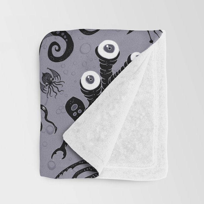 Cosmic Horror Critters in Twilight Zone Glow Throw Blanket Gallery Image 3