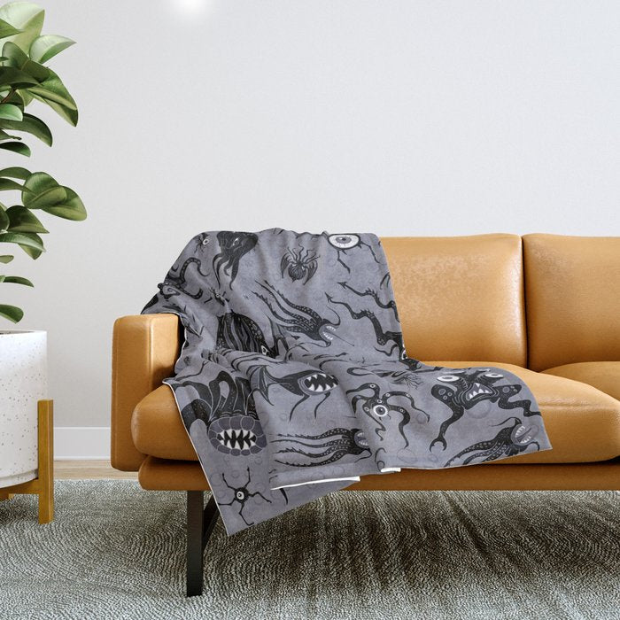 Cosmic Horror Critters in Twilight Zone Glow Throw Blanket Gallery Image 1