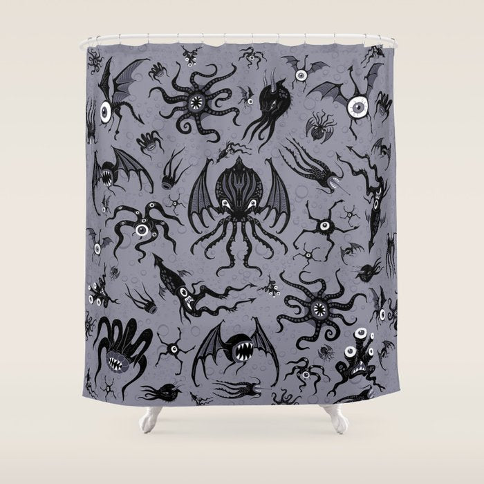 Cosmic Horror Critters in Twilight Zone Glow Shower Curtain Gallery Image 1