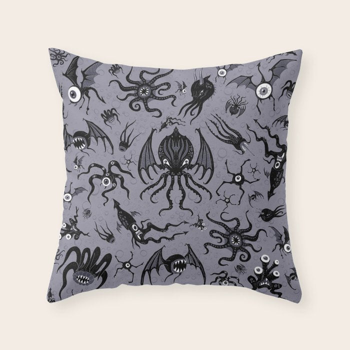 Cosmic Horror Critters in Twilight Zone Glow Throw Pillow Gallery Image 6