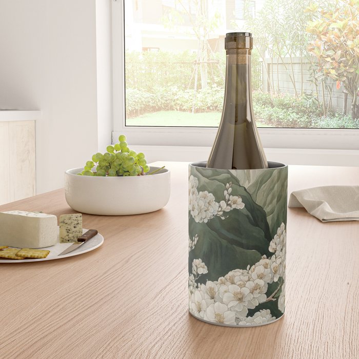 Japanese Floral Wall Art Mountain Poster Sage Green Wabi Sabi japandi  botanical Flower Painting Wine Chiller Gallery Image 4