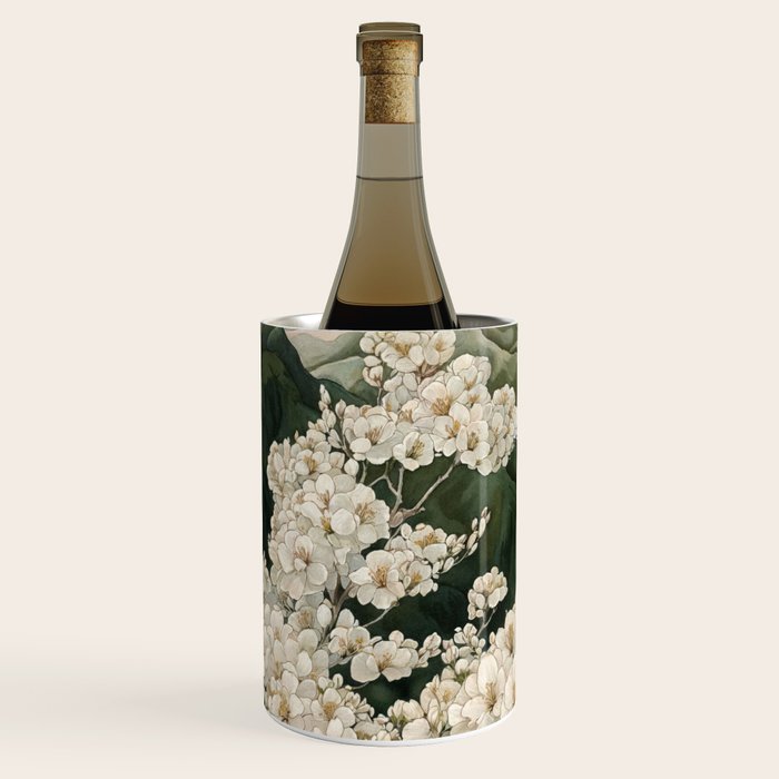 Japanese Floral Wall Art Mountain Poster Sage Green Wabi Sabi japandi  botanical Flower Painting Wine Chiller Gallery Image 2