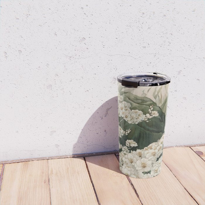 Japanese Floral Wall Art Mountain Poster Sage Green Wabi Sabi japandi  botanical Flower Painting Travel Mug Gallery Image 4