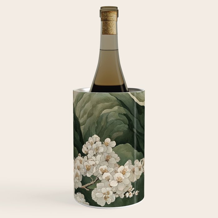 Japanese Floral Wall Art Mountain Poster Sage Green Wabi Sabi japandi  botanical Flower Painting Wine Chiller Gallery Image 3