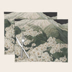 Japanese Floral Wall Art Mountain Poster Sage Green Wabi Sabi japandi  botanical Flower Painting Placemat Gallery Image 1