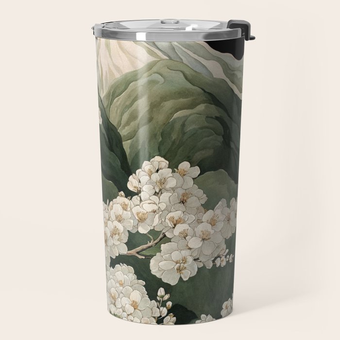 Japanese Floral Wall Art Mountain Poster Sage Green Wabi Sabi japandi  botanical Flower Painting Travel Mug Gallery Image 2