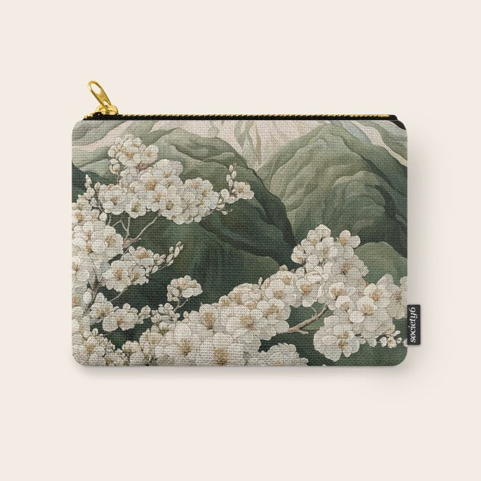 Japanese Floral Wall Art Mountain Poster Sage Green Wabi Sabi japandi  botanical Flower Painting Carry All Pouch Gallery Image 1