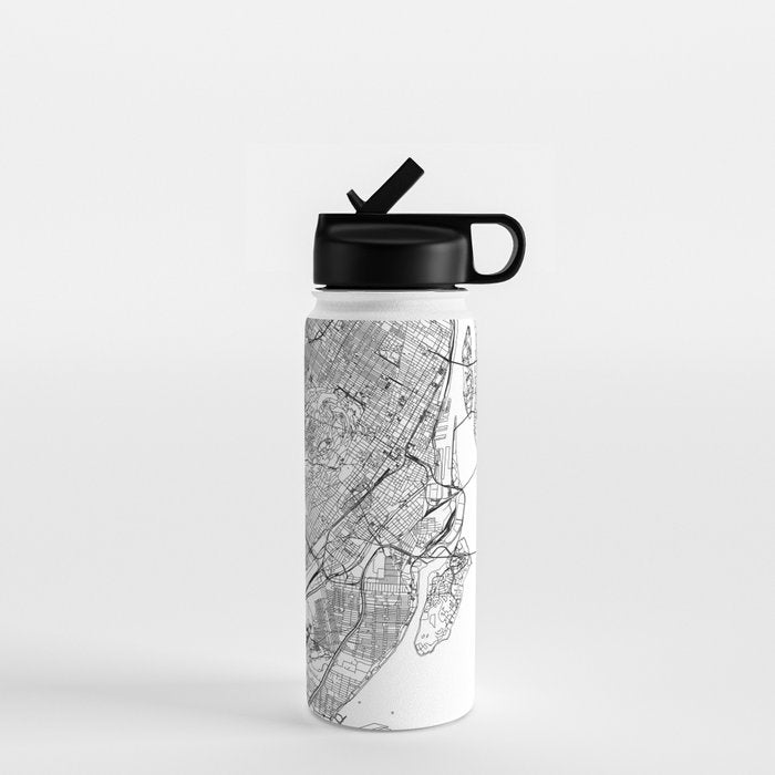 Montreal White Map Water Bottle Gallery Image 1