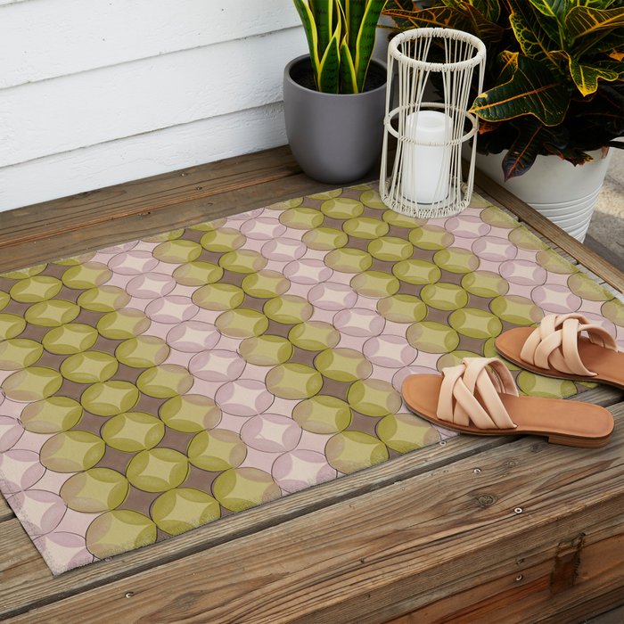 Nuanced echoing circles tell a story in a painterly way with soft muted hues Outdoor Rug Gallery Image 2